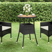 vidaXL Solid Wood Acacia Garden Table Ø60 cm and Poly Rattan Black Patio Table