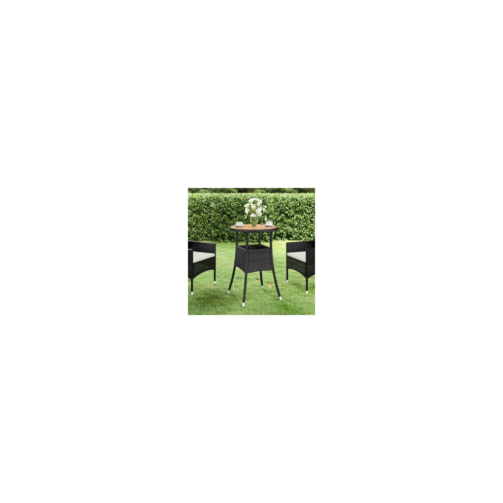 vidaXL Solid Wood Acacia Garden Table Ã60 cm and Poly Rattan Black Patio Table