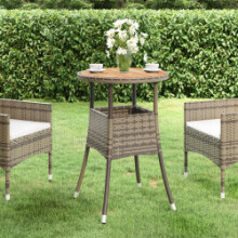 vidaXL Solid Wood Acacia Garden Table Ø60 cm and Poly Rattan Grey Patio Table