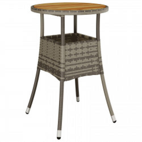 VidaXL vidaXL Solid Wood Acacia Garden Table Ø60 cm and Poly Rattan Grey Patio Table 2