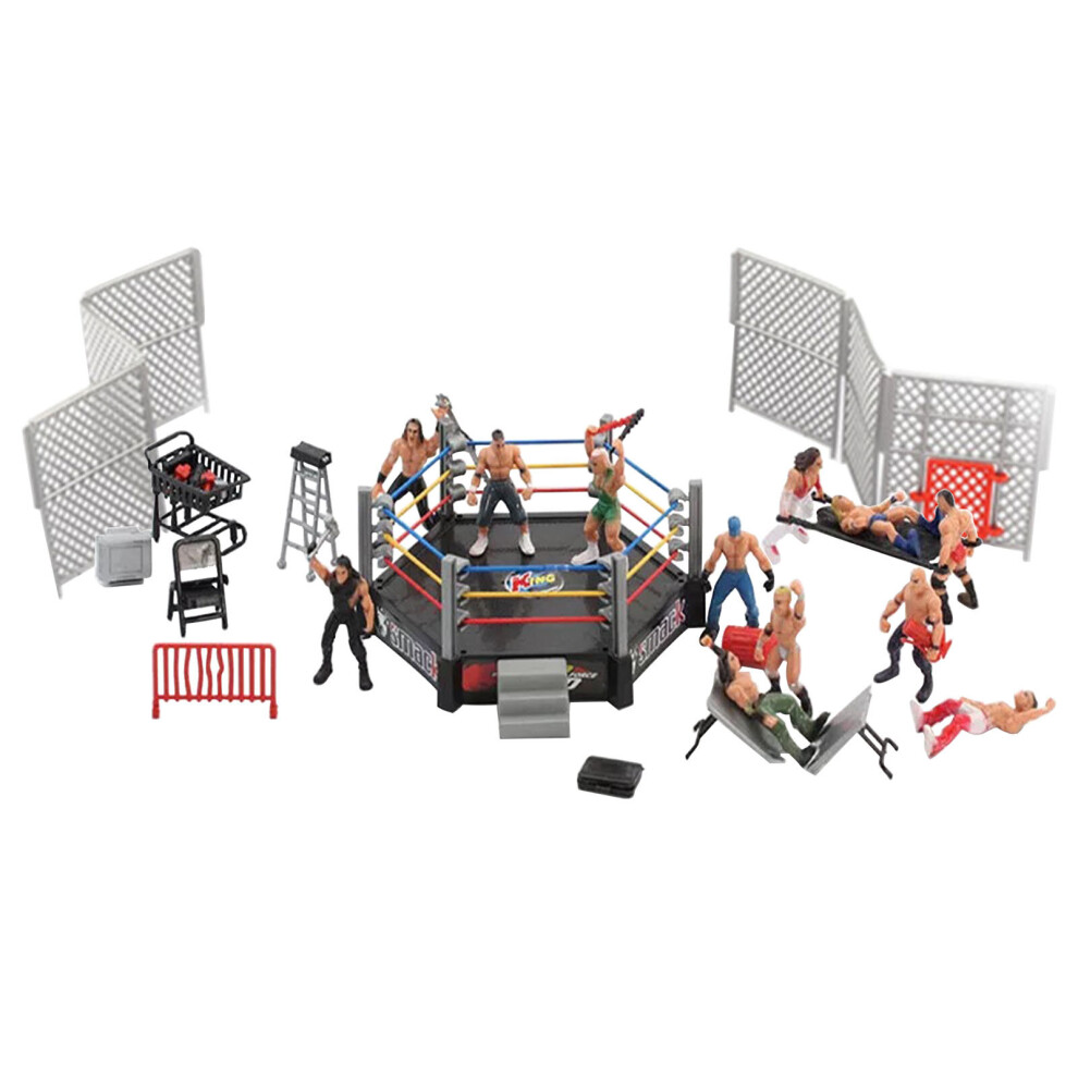 (As shown) "33-Piece Wrestling Playset for Kids, WWE Wrestler Warriors Toys with Ring & Realistic Accessories, Fun Miniature Fighting Figures"