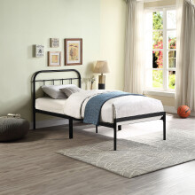 (Single 90x190cm, No Mattress) ALDBURY MODERN TRADITIONAL BLACK METAL BED FRAME