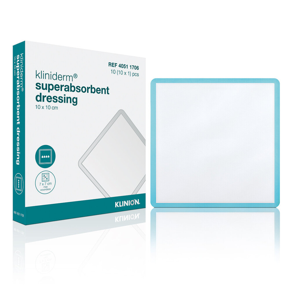 Kliniderm Superabsorbent Dressing 10X10cm Pack Of 10, Hypoallergenic, Non-Adhesive, For Moderate To Highly Exuding Wounds