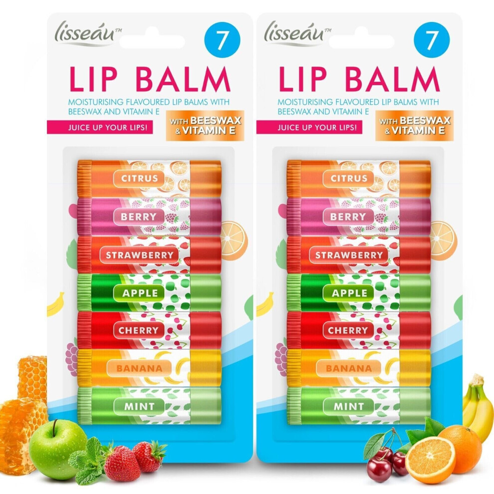 14X Lip Balm Set Multi Pack Stick Fruit Flavoured Moisturising Beeswax Vitamin E