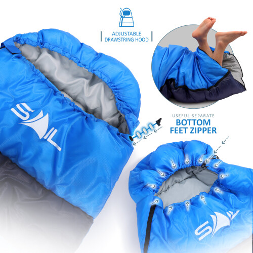 (250GSM, Blue) SAIL 'One' Sleeping Bag 3-4 Season 2