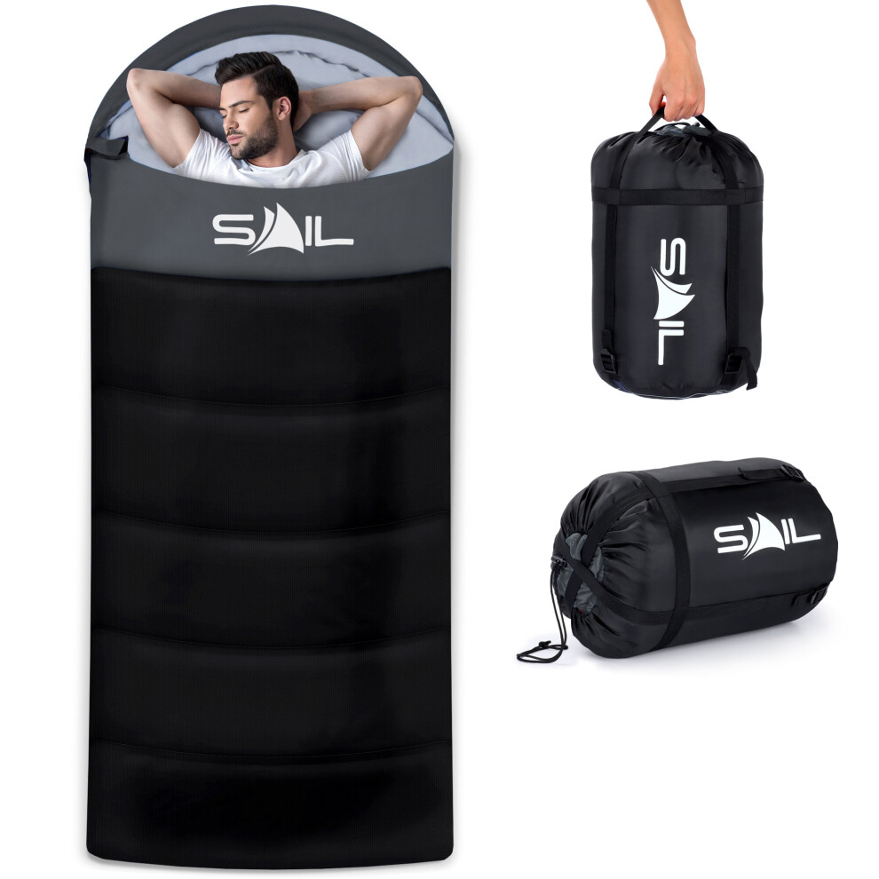 (250GSM, Black) SAIL 'One X' Sleeping Bag 3-4 Season - Extra Wide