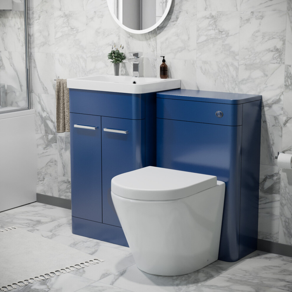 Nes Home Bathroom Royal 500Mm Vanity Unit, Basin,Rimless Toilet,Wc Unit Freestanding Furniture Set Blue