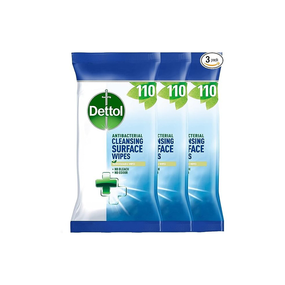 Dettol Antibacterial Biodegradable Surface Cleaning Disinfectant Wipes, 110 x 3 Wipes (Total 330 Wipes)