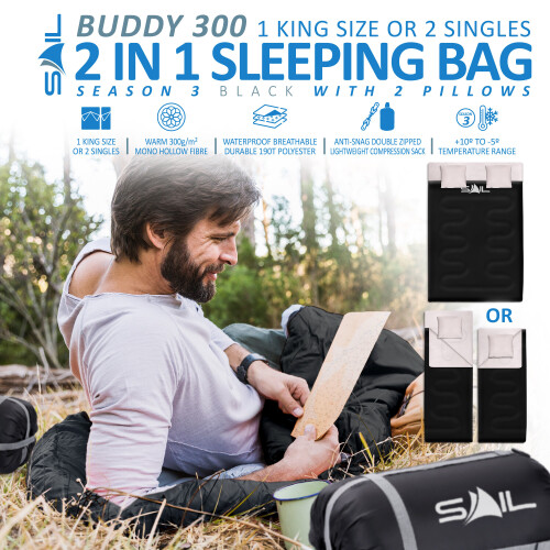(Black) SAIL 'Buddy' Sleeping Bag 3-4 Season - Double 1