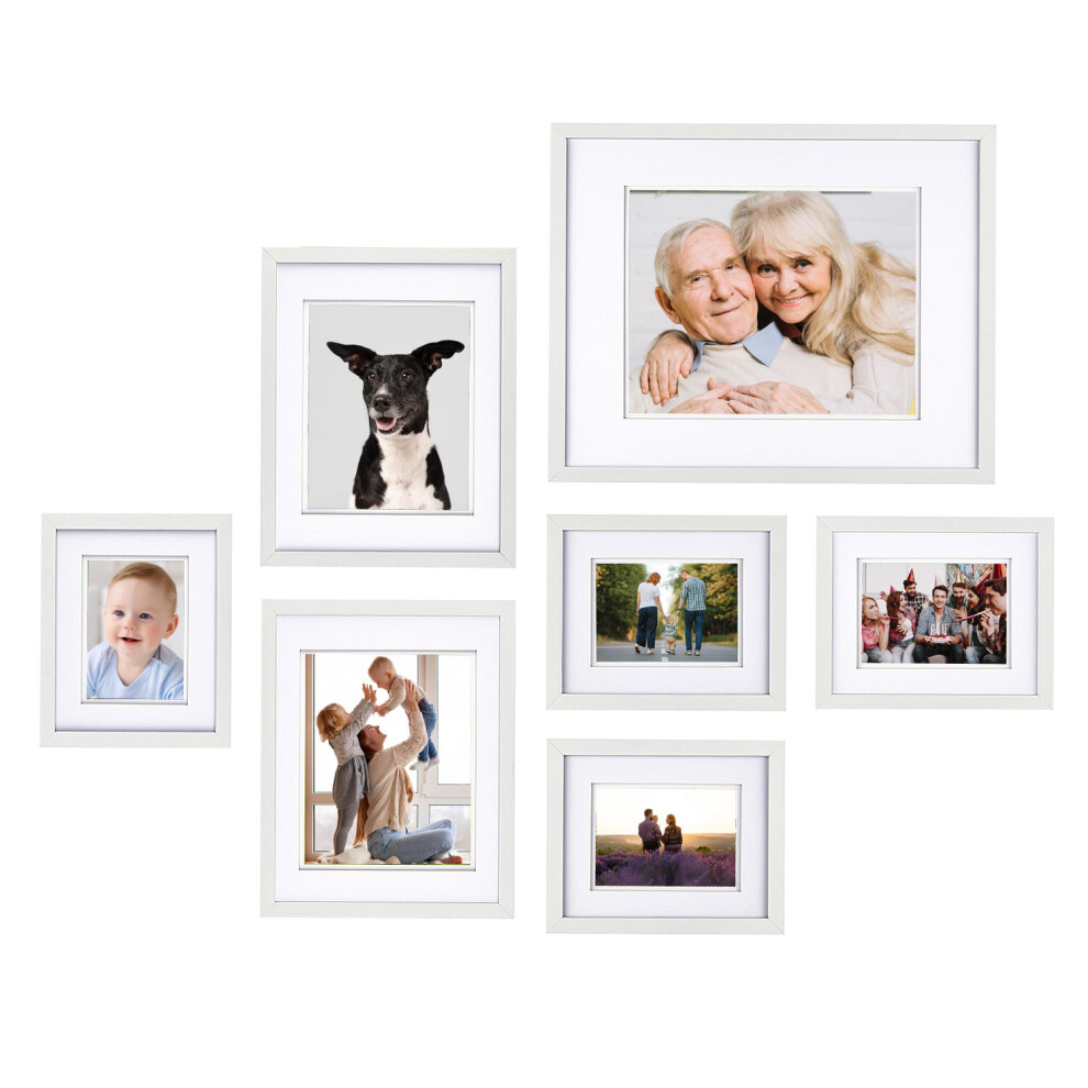 7 Piece Gallery Perfect White Wooden Photo Picture Wall Frame Set Multi Aperture