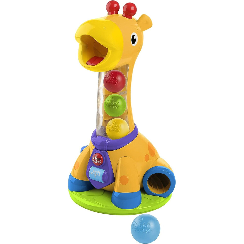Bright Starts, Spin & Giggle Giraffe Ball Popper Musical Activity Toy with Light & Sounds, 6 Balls, Spinning Toy, Early Development, Ages 12 months 