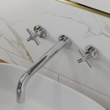 Wall Mounted Bathroom Bath Tub Mixer Tap Filler Spout Twin Cross Handles Chrome