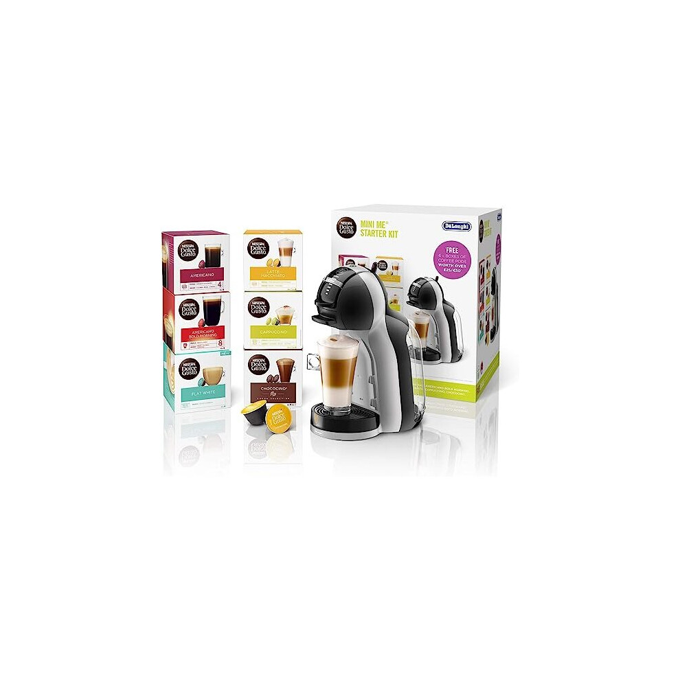 De'Longhi NescafÃ© Dolce Gusto Mini Me, Single Serve Capsule Coffee Machine Starter Kit, Including 6 boxes of Coffee Pods, EDG155.BG, 230 Milliliters