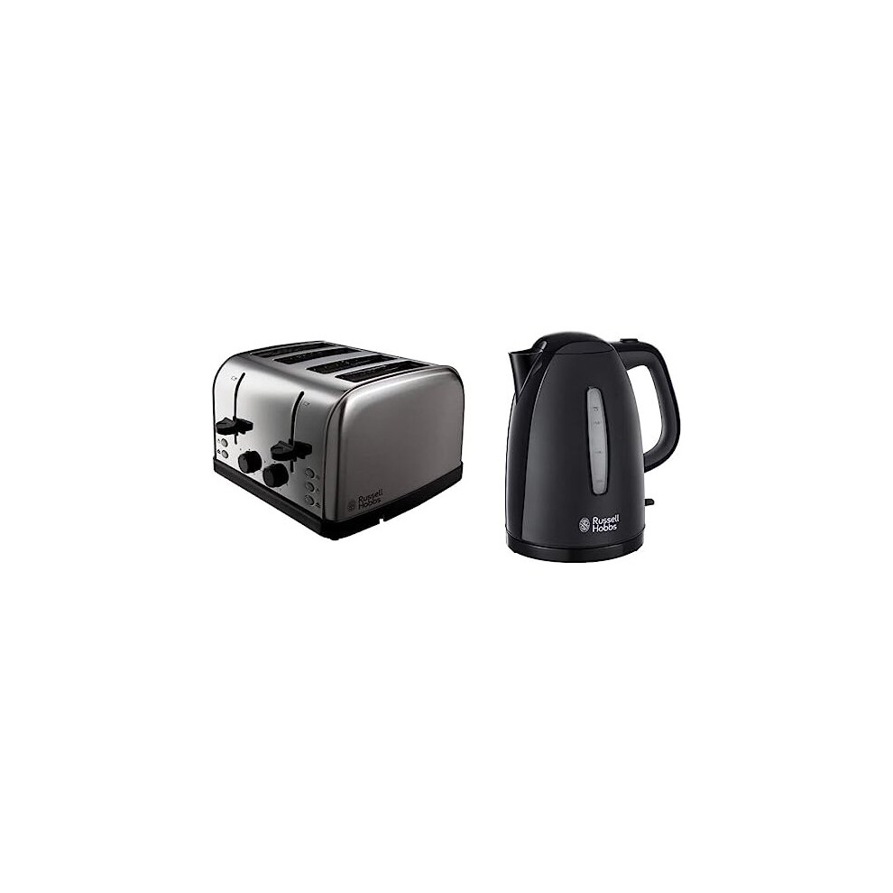 Russell Hobbs 18790 Futura 4-Slice Toaster, 1500 W, Stainless Steel Silver, Four Slice & Textures Plastic Kettle 21271, 1.7 L, 3000 W - Black