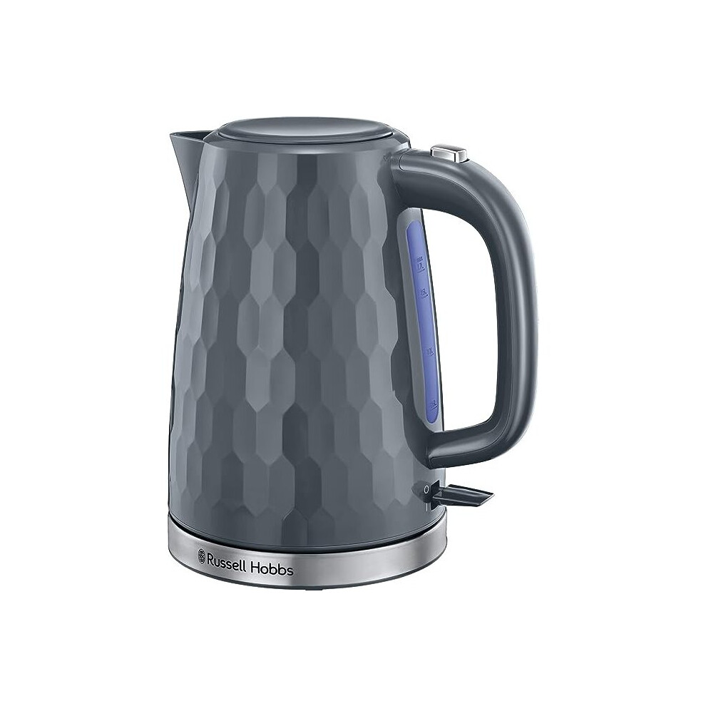 Russell Hobbs 26053 Cordless Electric Kettle - Contemporary Honeycomb Design with Fast Boil and Boil Dry Protection, 1.7 Litre, 3000 W, Grey