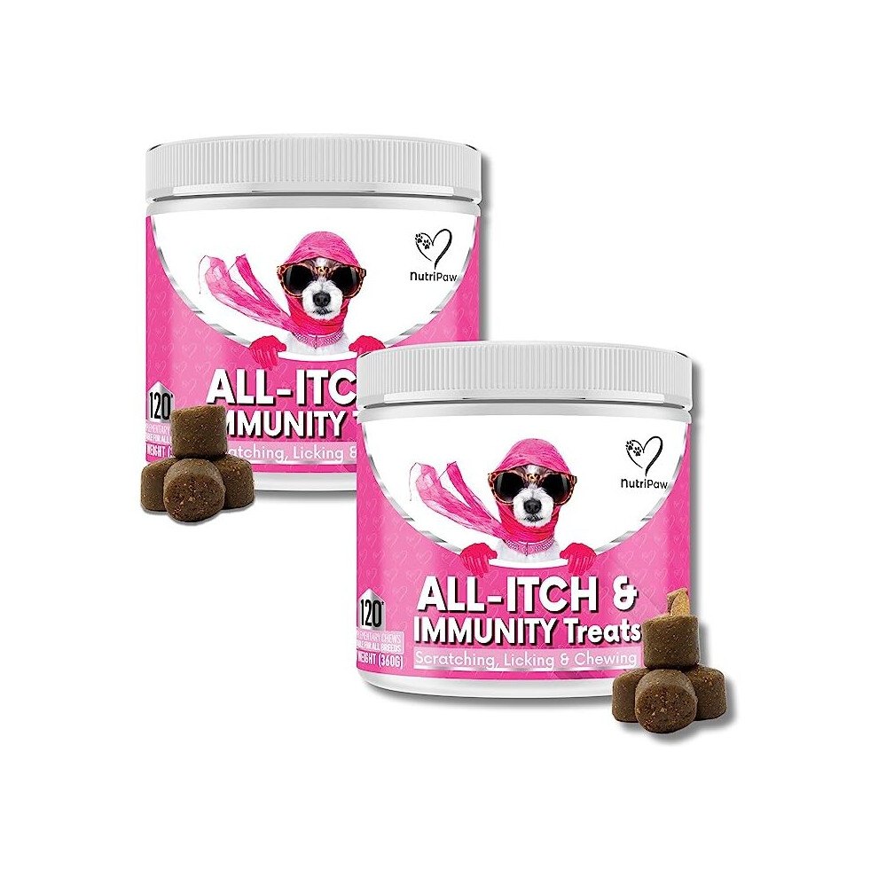 NutriPaw All-Itch Immunity Treats For Dogs - Soothe Itchy Paws, Eyes, Ears, Skin - Stop Itching,  Medium & Large Dogs -  Twin Value Pack