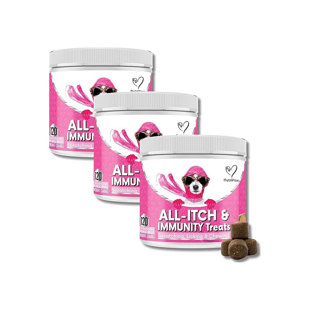 NutriPaw All-Itch Immunity Treats For Dogs - Soothe Itchy Paws, Eyes, Ears, Medium & Large Dogs - Supports Seasonal Itching - Trio Value Pack