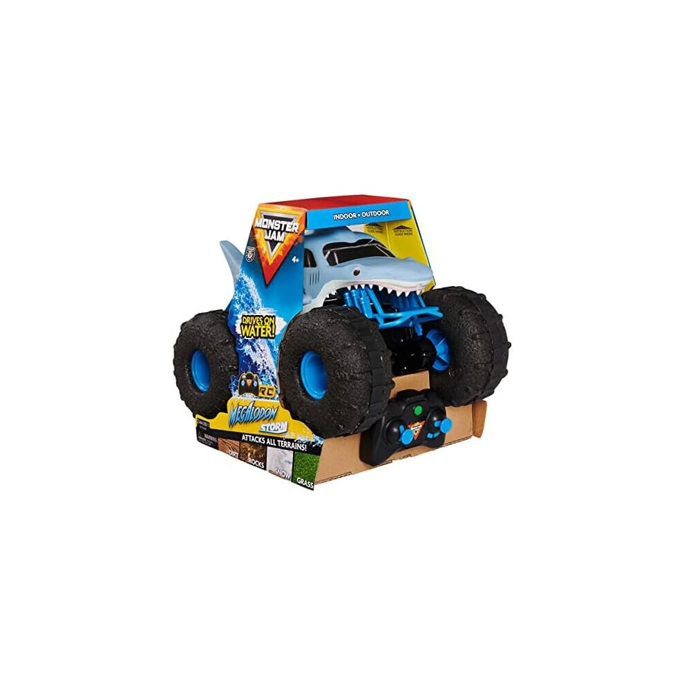 Monster Jam Official Megalodon STORM All-Terrain Remote Control Monster Truck, 1:15 Scale, Grey