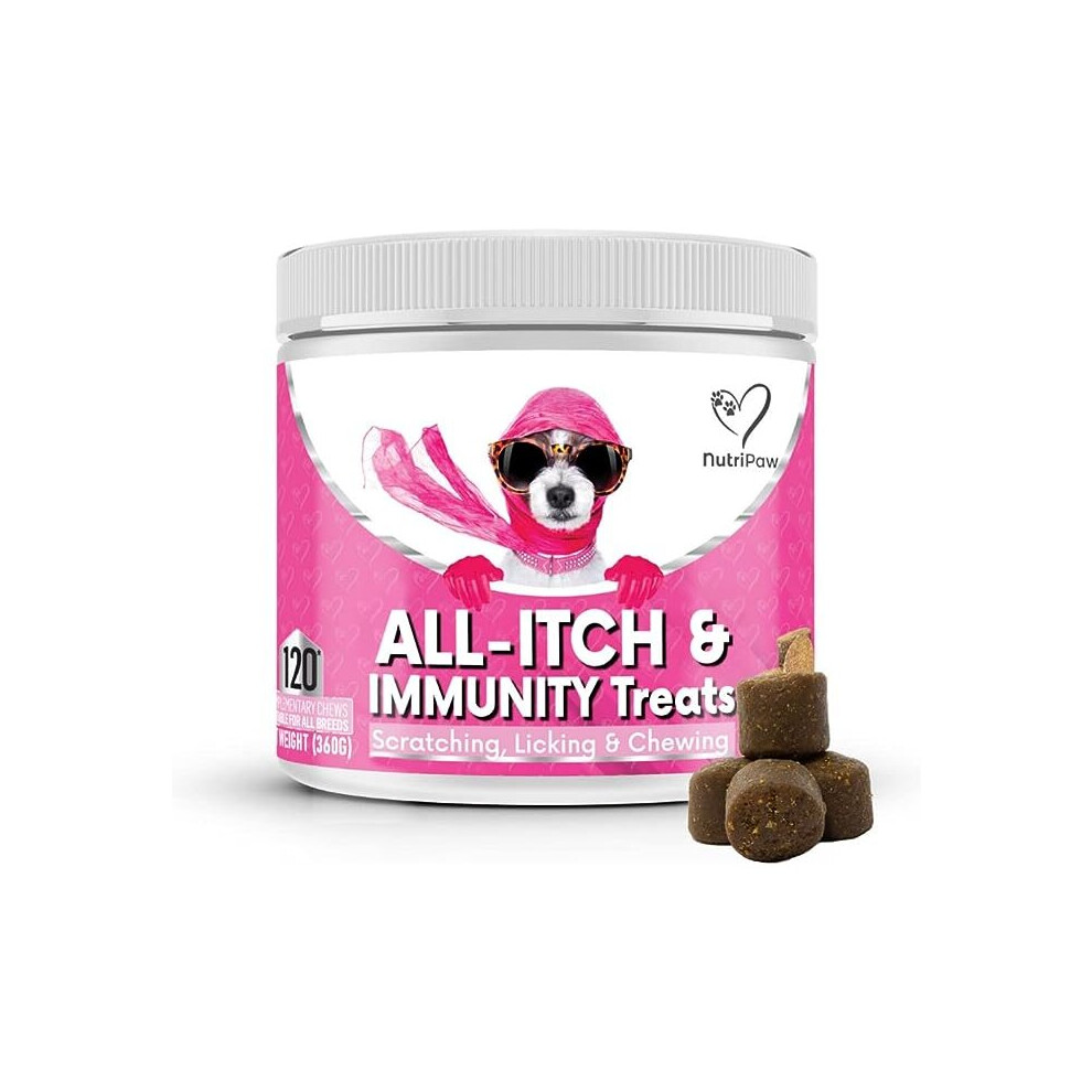 NutriPaw All-Itch Immunity Treats For Dogs - Soothe Itchy Paws, Eyes, Ears,Skin -Stop Itching, Licking,Medium & Large Dogs - Supports Seasonal Itching