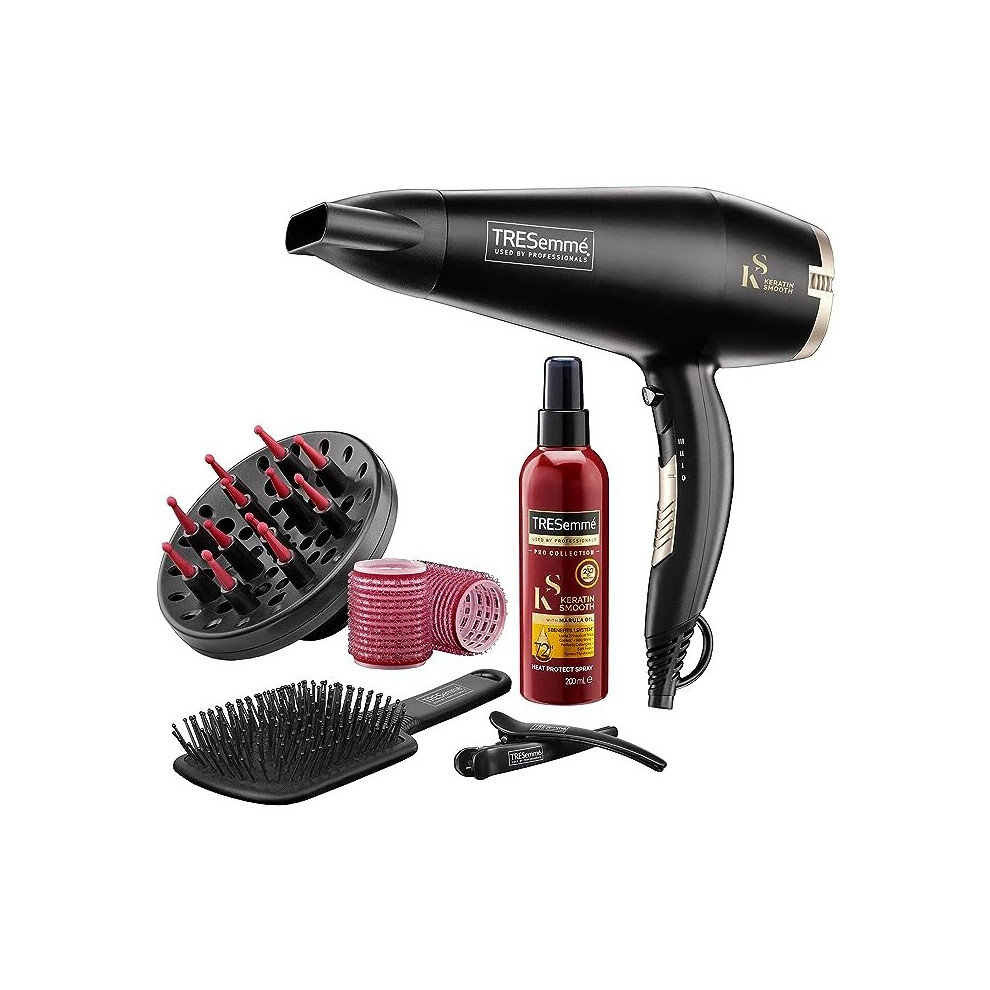 TRESemme Keratin Smooth 2200W Volume Shine Hair Dryer Gift Set, Diffuser Dryer, paddle brush, hair rollers, ionic conditioning