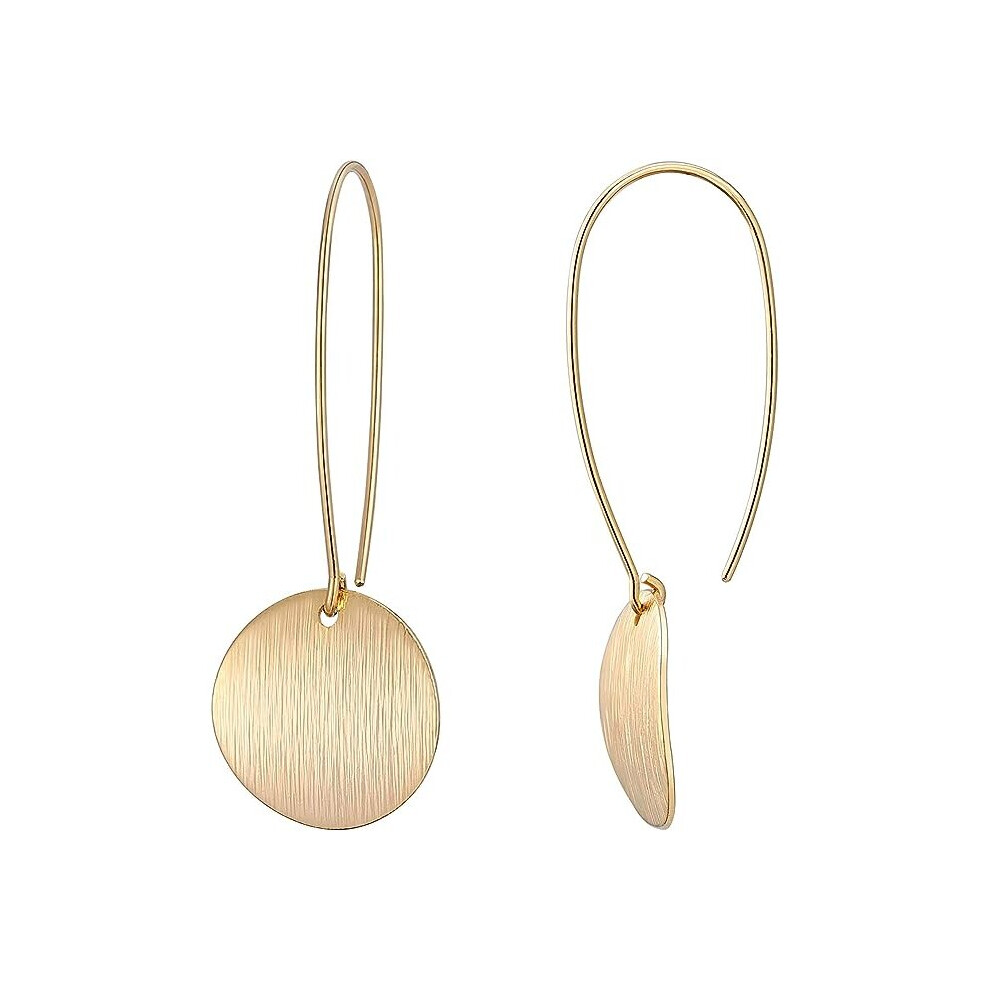 Photos - Earrings TIANFU Gold Round Women's Lightweight Round Coin Geometric Flat Brushed 18k Gold Plated Pendant Hoops Women's as