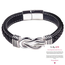 Fashionable stainless steel leather bracelet with magnetic twist stainless steel men's bracelet