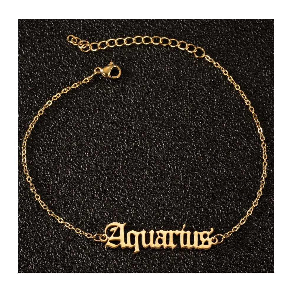 Photos - Bracelet TIANFU Ankle-Aquarius Gold -1pcs,Zodiac Anklet for Women Stainless Steel Old English Zodiac Letter Anklet  for Women 