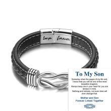 Fashionable stainless steel leather bracelet with magnetic twist stainless steel men's bracelet