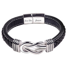 Fashionable stainless steel leather bracelet with magnetic twist stainless steel men's bracelet