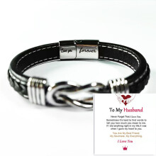 Fashionable stainless steel leather bracelet with magnetic twist stainless steel men's bracelet