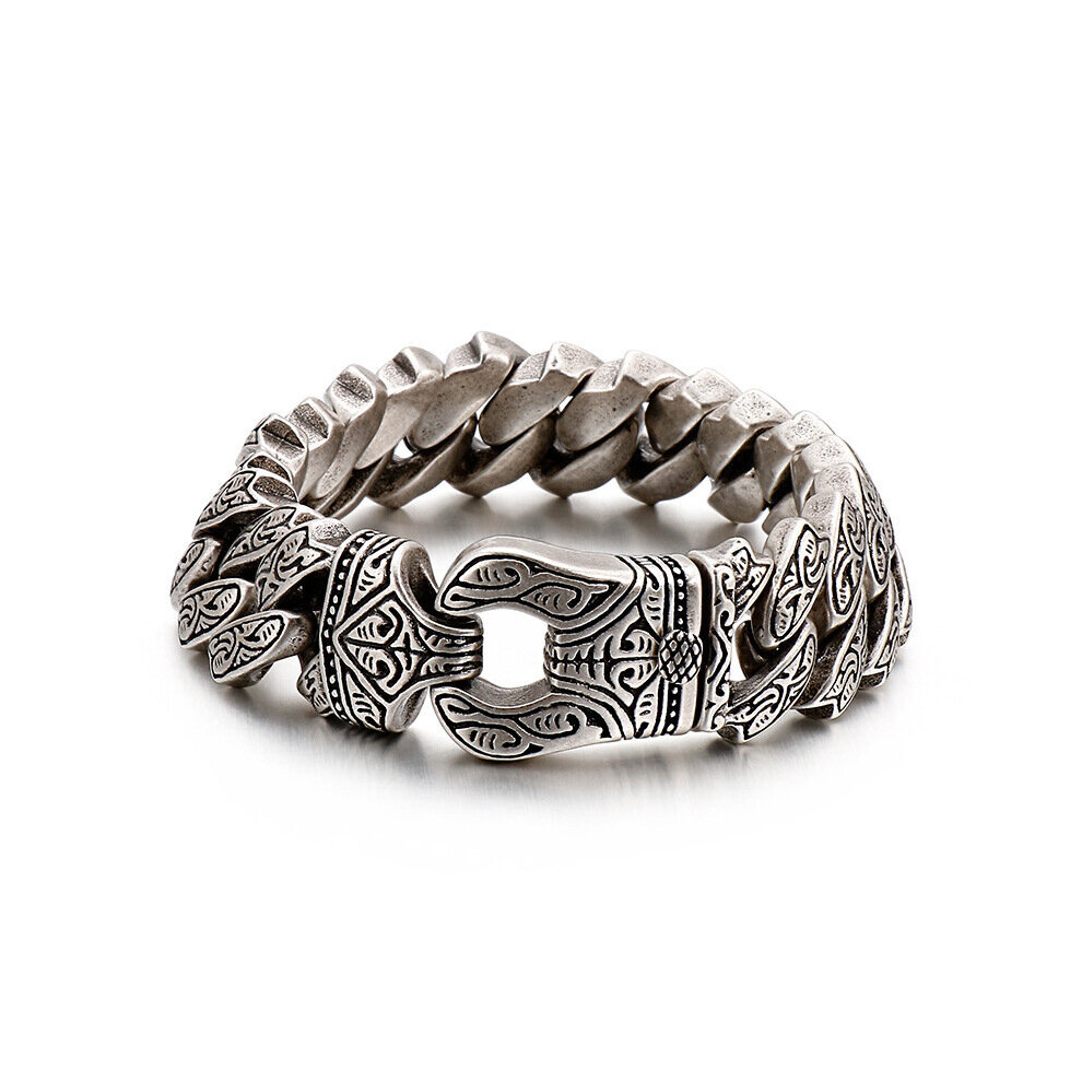 Photos - Bracelet TIANFU Mens Steel Vintage Fancy Curb Chain  with Tribal Tattoo Pattern, Retro Style, Masculine 