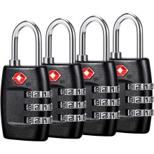 Luggage Locks (4Pack) - 3 Digit Combination Padlocks - Approved Travel Lock for Suitcases & Baggage (Black)