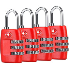 Luggage Locks (4Pack) - 3 Digit Combination Padlocks - Approved Travel Lock for Suitcases & Baggage (Red)