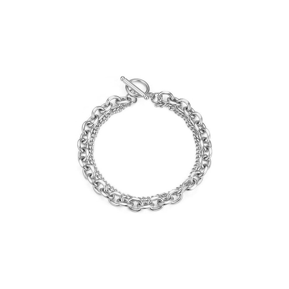 Photos - Bracelet TIANFU Stainless Steel Classic Plain Double Layer Wedding Statement Cocktail Party Strand Holiday Birthday  