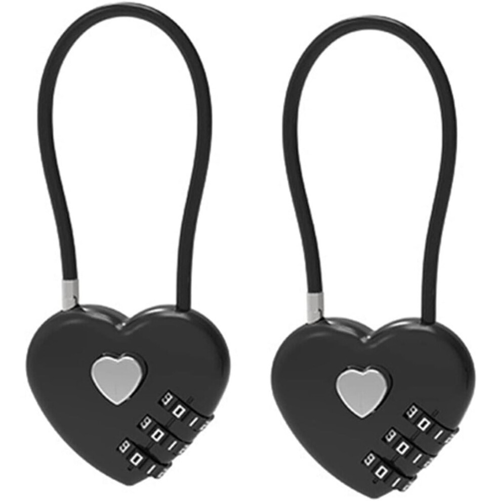 2Pcs 3.5" 50Mm Love Lock Heart Padlock, Heart Wish Lock For Lovers Wedding,Valentines,Anniversary,Travel,Valentine's Day (Lovepadlock0012-Black) 7042558906741