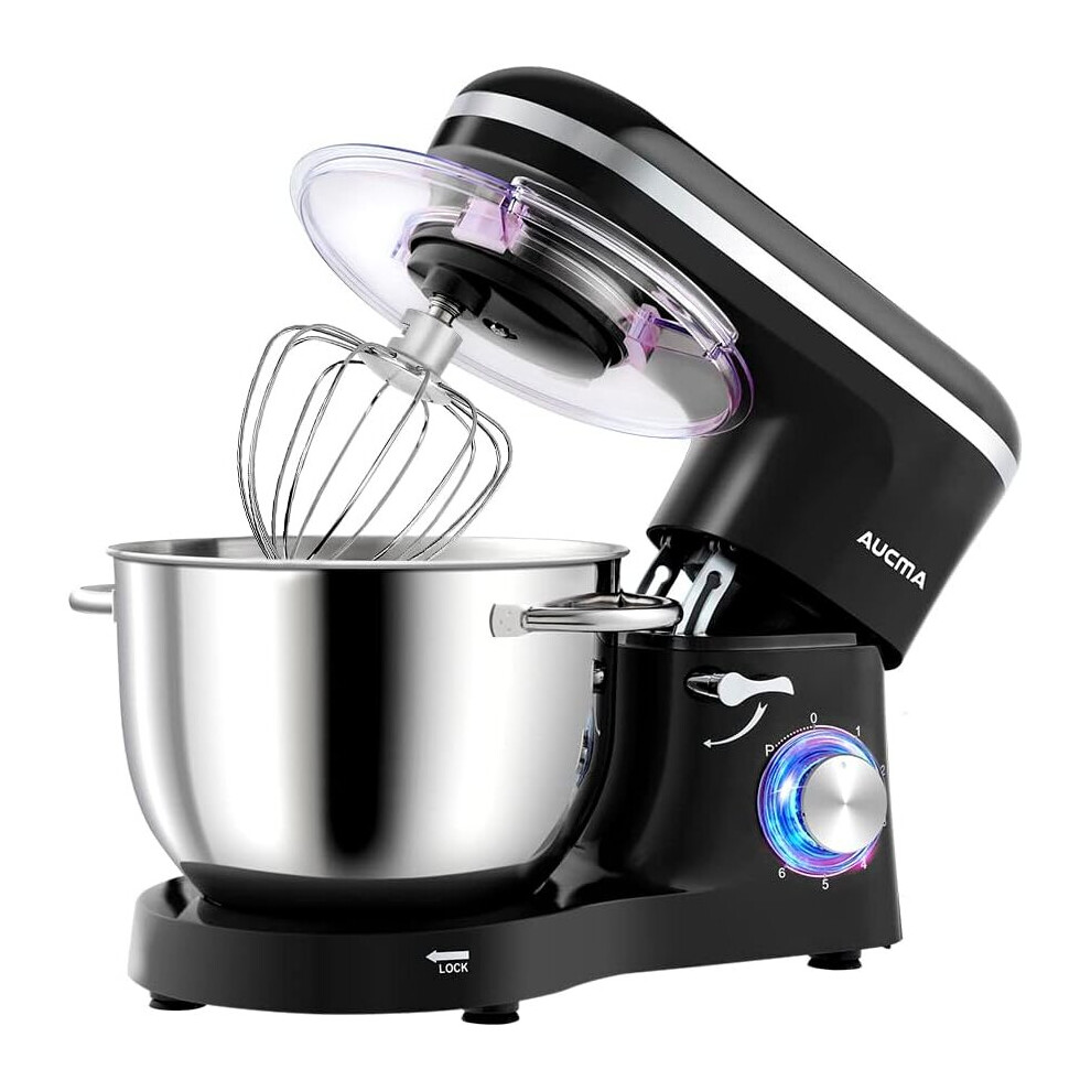 Aucma Stand Mixer, 6.2L Food Mixers for Baking, Electric Kitchen Mixers with Bowl, Dough Hook, Wire Whip & Beater (6.2L, Black)