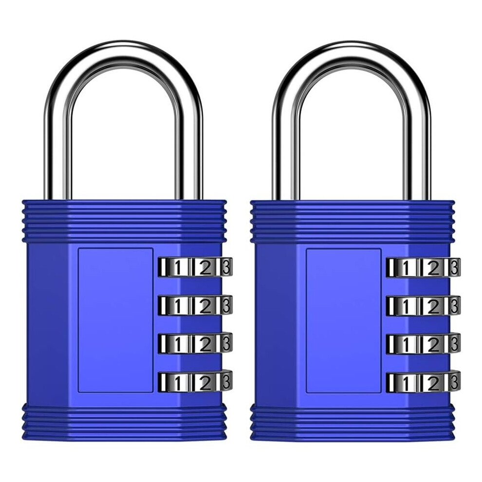 Lock for Gym Locker, 4 Digit Combination Lock for Gym, Employee, School, Fence, Gate, Hasp Cabinet, Set Your Own Keyless (2 Pack, Blue)