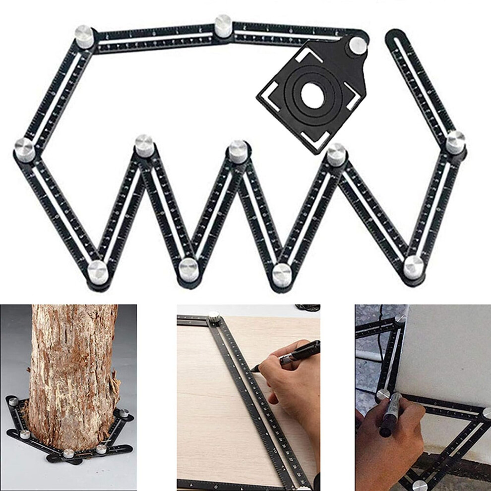 Multi-Angle Measuring Ruler,Multi Angle Tool,12-Sided Angle Measurement,Tile Holes Measure Ruler With 3-Holes Positioning Apertures,Metal/Black 7042558906925