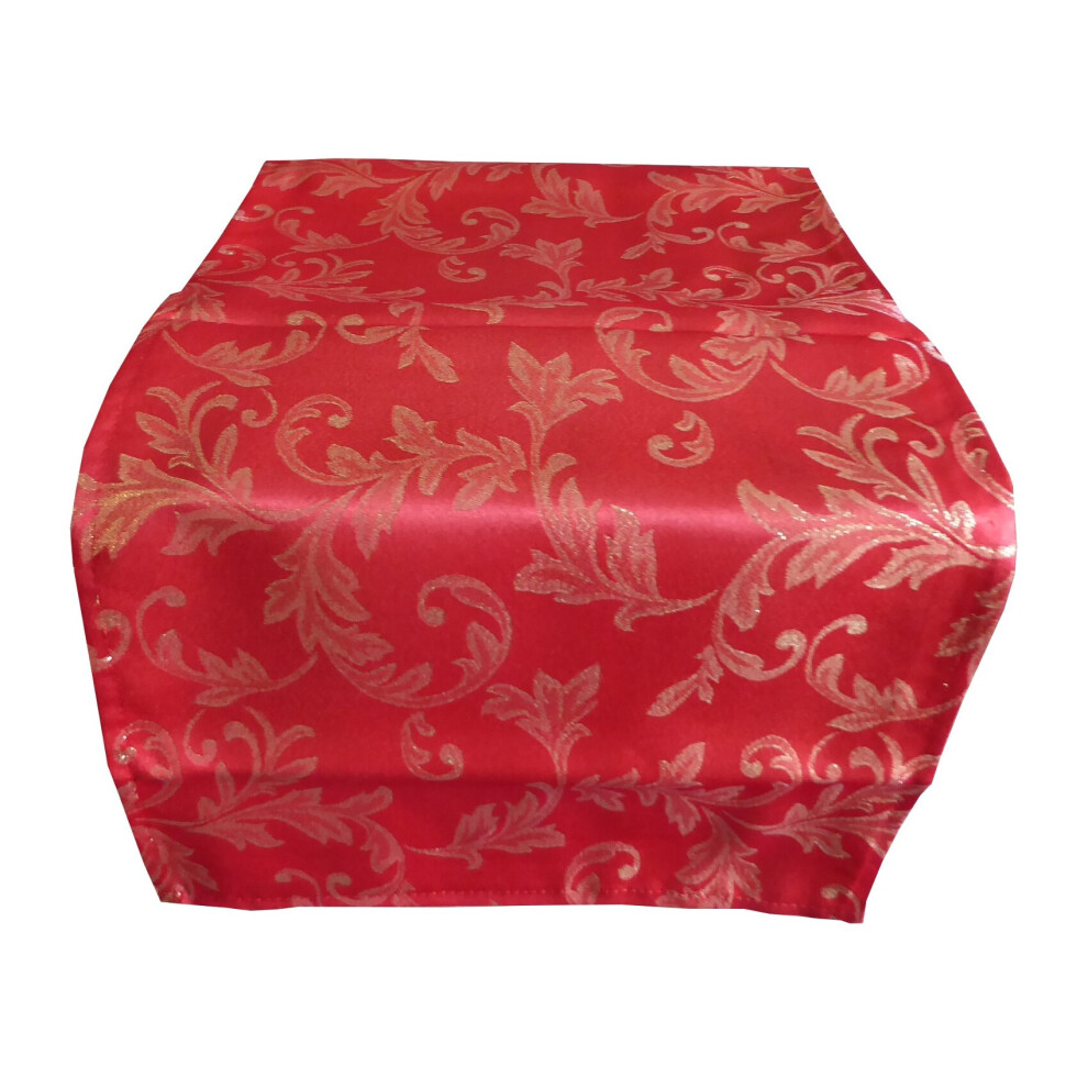 (Red, 13" x 90") Jacobean Metallic Jacquard Leaf Pattern Table Runner-image-OPC-PBZZ565-NEW