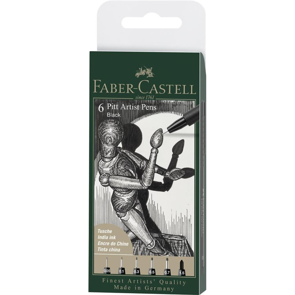 Faber-Castell PITT Artist Pens Black XXS/XS/S/M/F/1.5 (6pk)