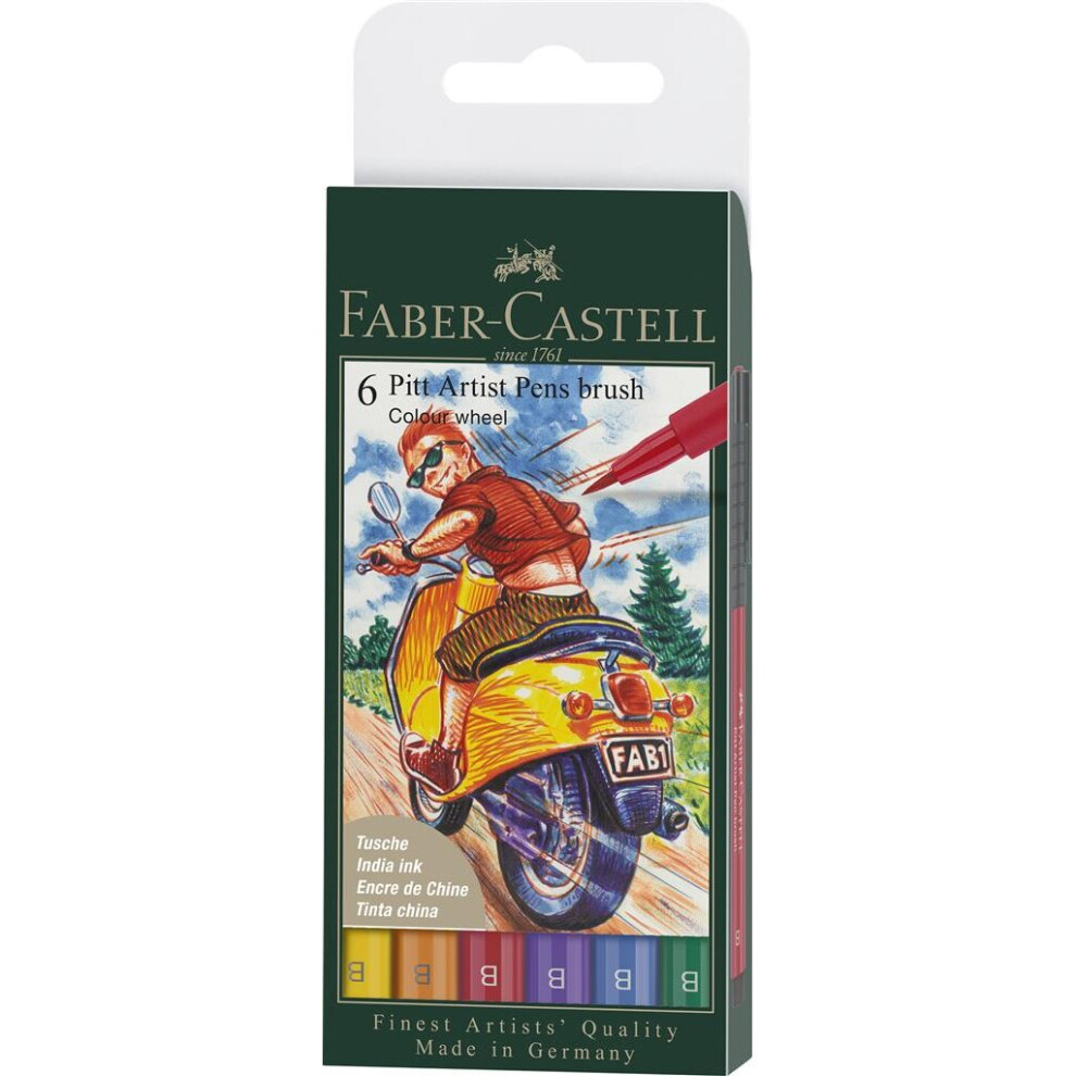 Faber-Castell Pitt Artist Pens Brush Colour Wheel (6Pk)