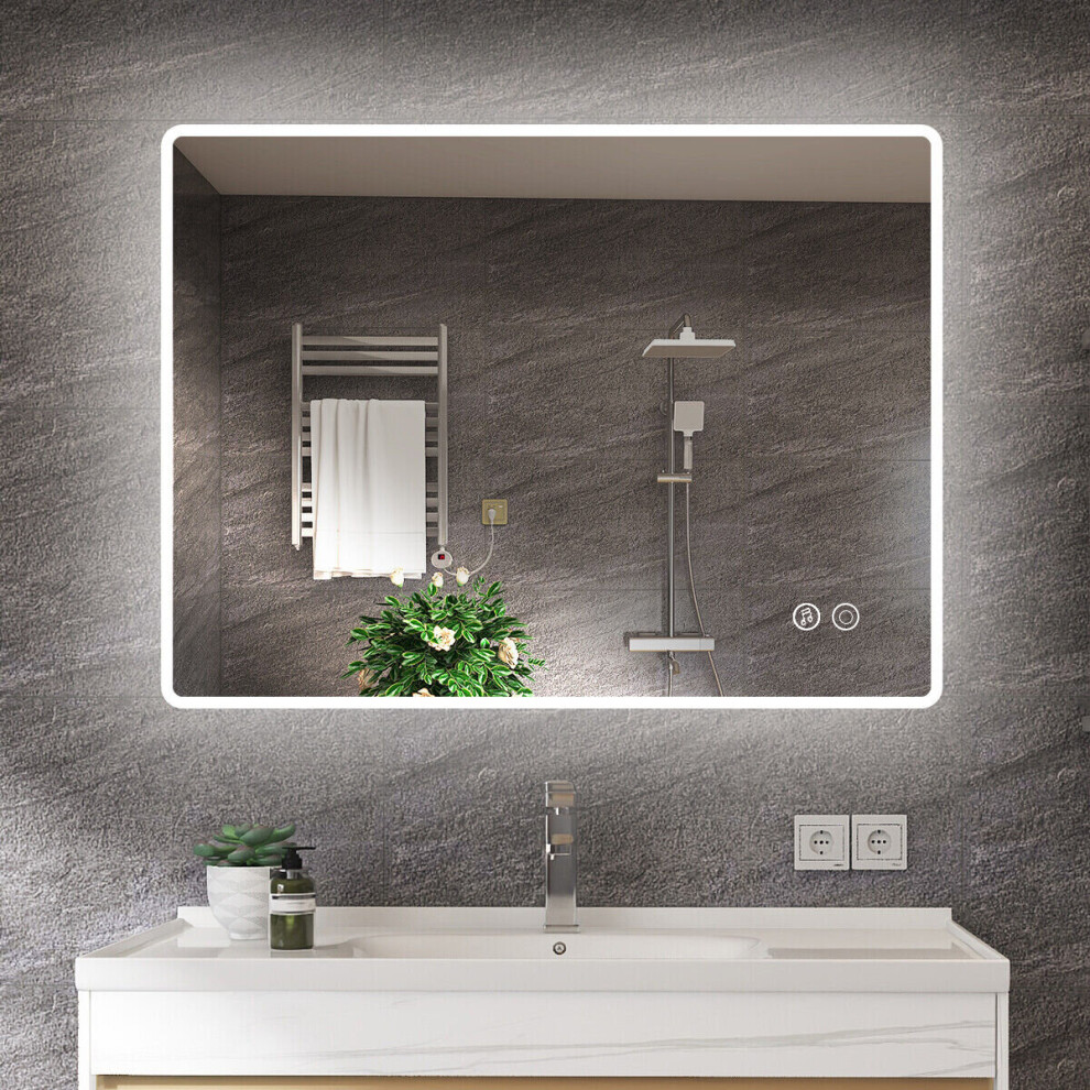 (600x800mm) Bathroom Mirror with LED Light Illuminated Bluetooth Mirror IP44 Rectangular