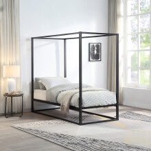 (Single 90 x 190cm, 25cm Deep Pocket Spring Memory Foam Mattress) ASHWELL MODERN 4 FOUR POSTER BLACK METAL BED FRAME