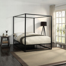 (King 150 x 200cm, No Mattress) ASHWELL MODERN 4 FOUR POSTER BLACK METAL BED FRAME
