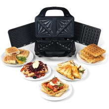 Salter EK2143 3-in-1 Snack Maker -Deep Fill Waffle Iron, Sandwich Panini Press & Toastie Maker, Interchangeable Non-Stick Plates,900W,Indicator Lights