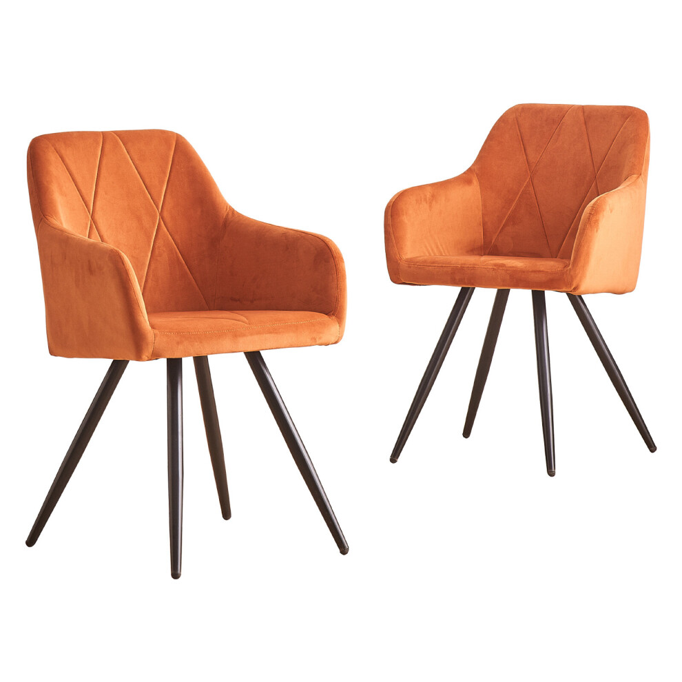 (ORANGE) 2X Velvet Dining Chairs Metal Legs Kitchen home