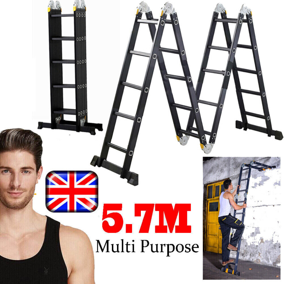 Combination Ladder Aluminium 5.7M Foldable Multi-Purpose W/ Platform 097239205337