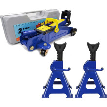 Heavy Duty 2 Tonne Hydraulic Trolley Floor Jack 135-320 mm Quick Lift with Case + 2Pcs 3 Ton Axle Stands Combo Kit