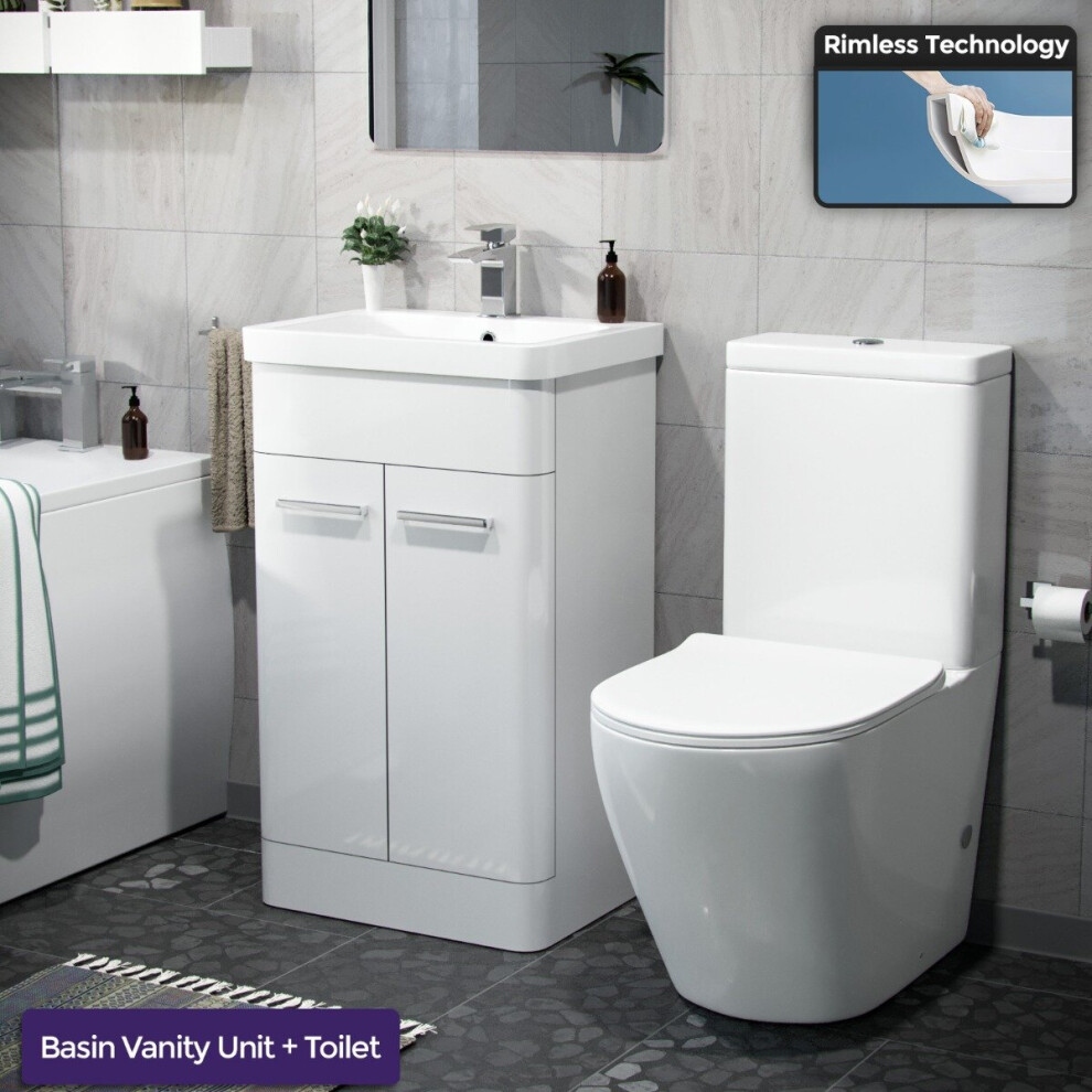 Afern 500mm Freestanding Vanity Unit and Close Coupled Rimless Toilet White