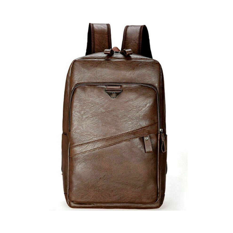 (  Brown) Men's Women's Vintage Leather Rucksack School Backpack Travel Bag Laptop